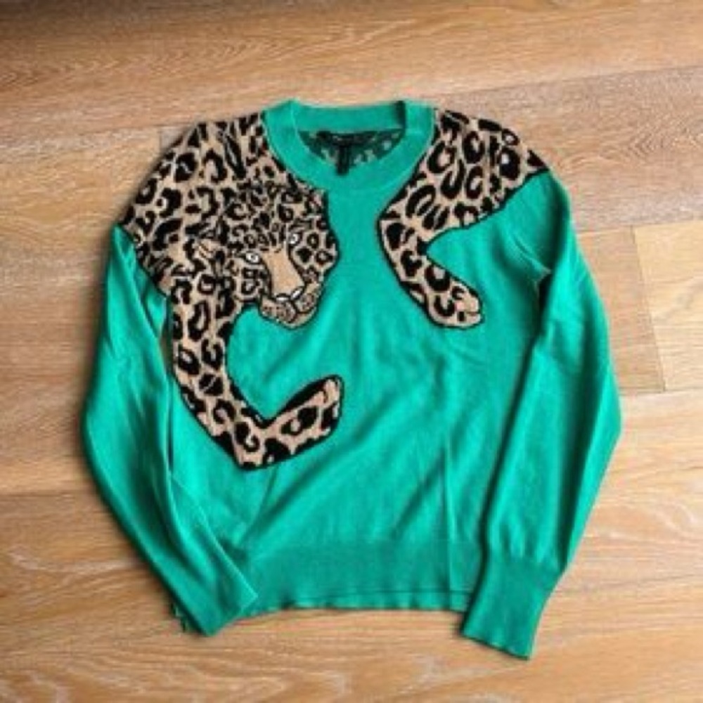 NWT BCBGMaxAzria Jaxin cheetah print emerald sweater - Picture 6 of 7